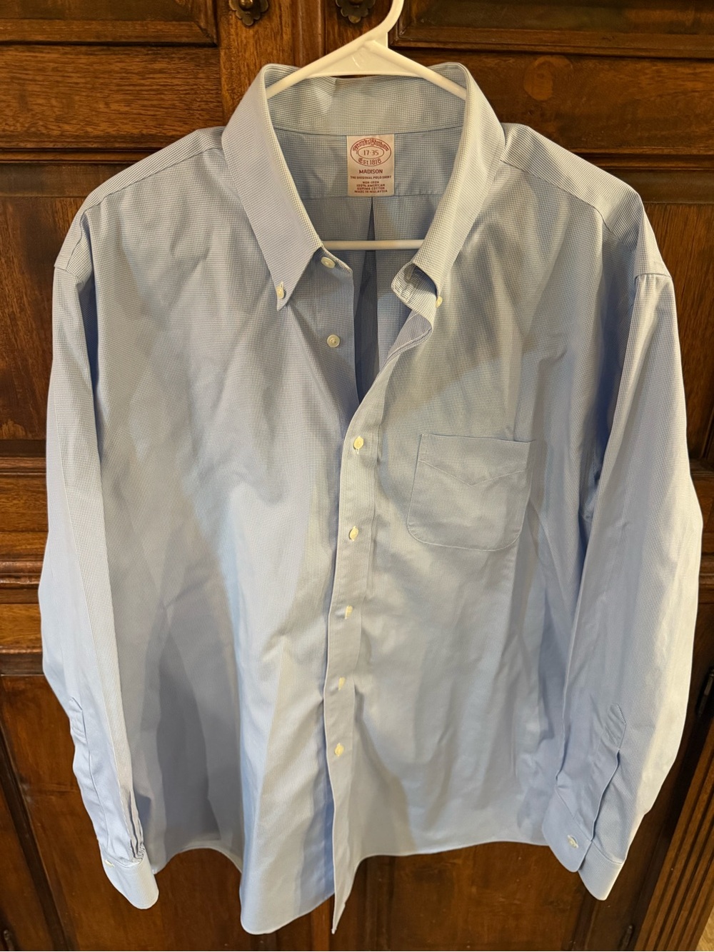 Brooks Brothers Madison Non-Iron Supima Cotton Button Down Shirt 17-35 Blue Ckd